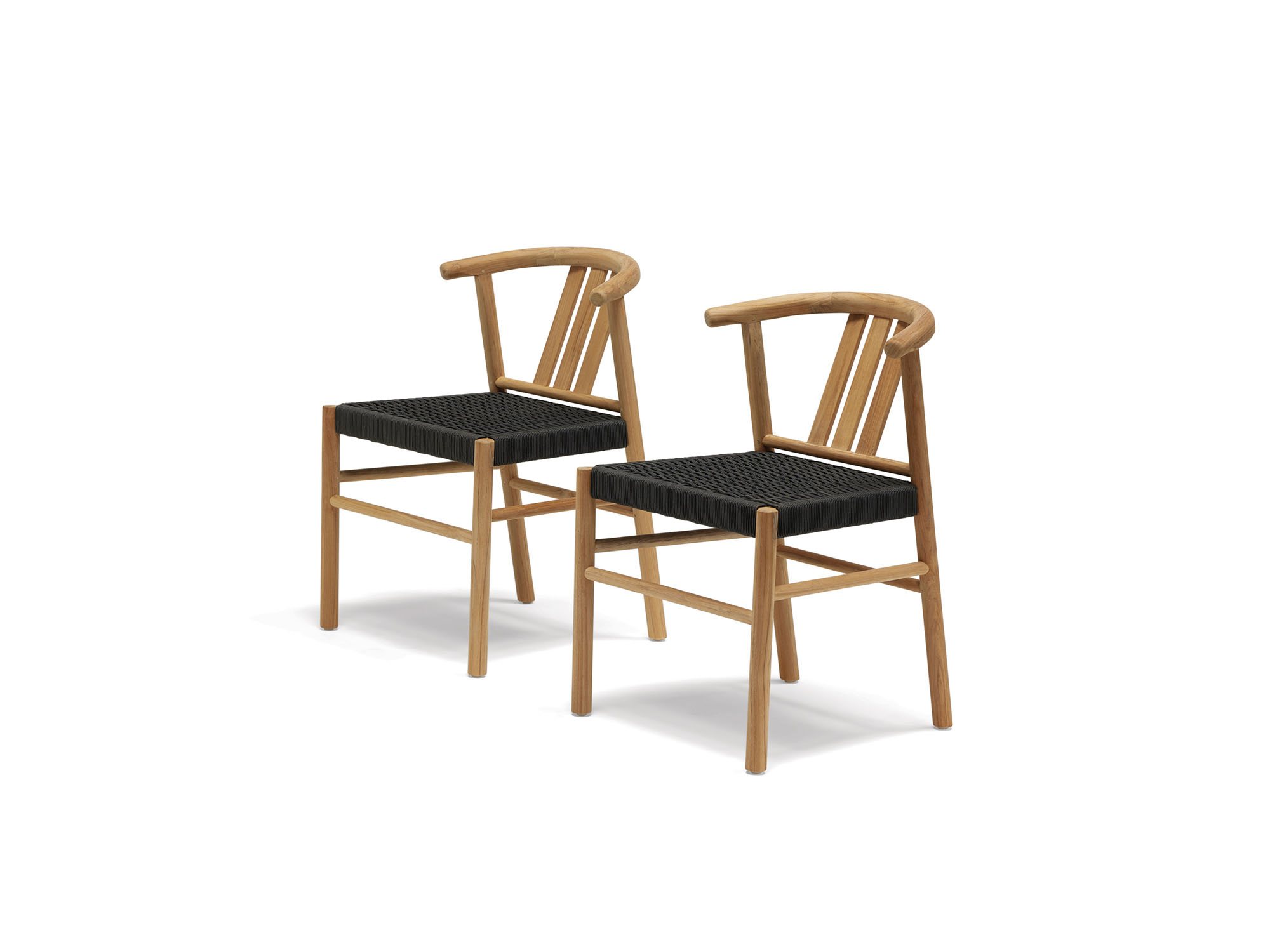 Front angle view of two outdoor dining chairs